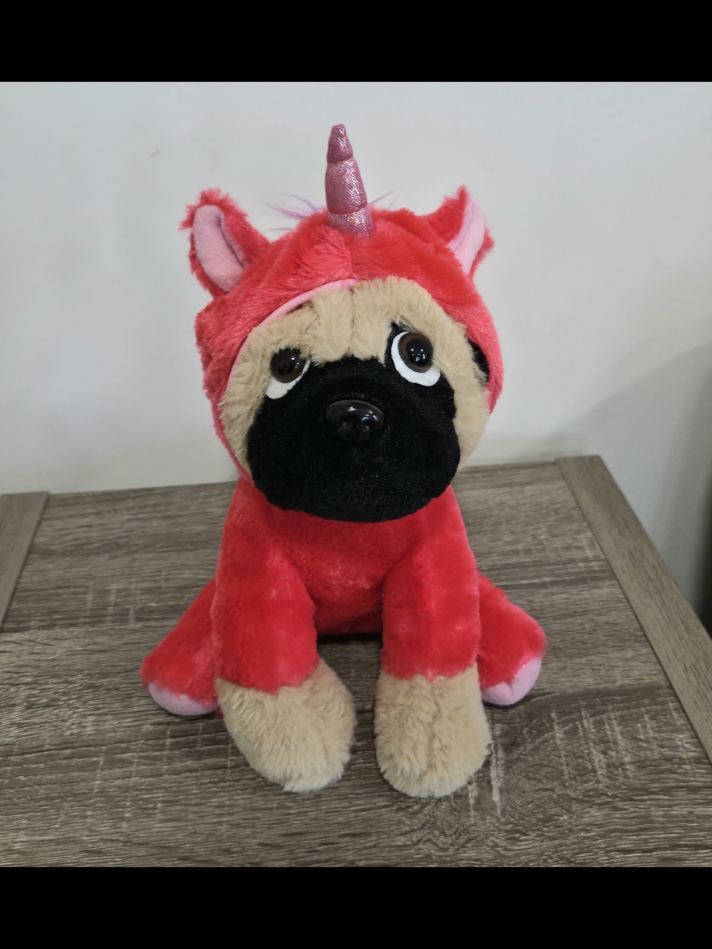 Joy Amigo Stuffed Pug Dog Puppy  Plush w/Pink Unicorn Costume 8"